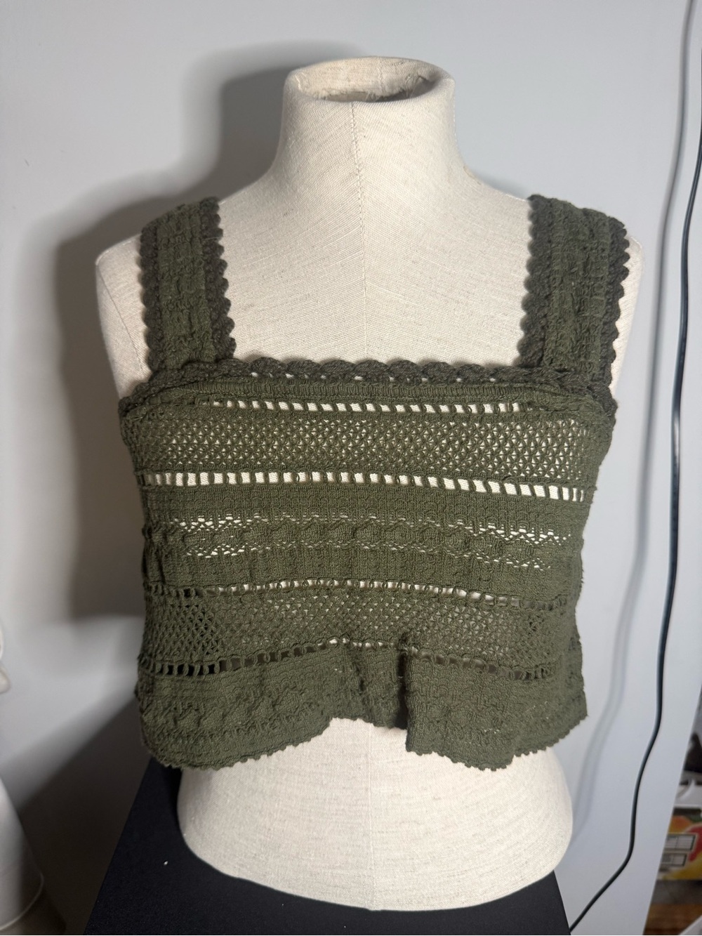 aerie Olive Crochet Square-Neck Crop Tank